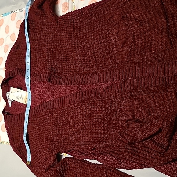 Say What Juniors medium Knit Open front w pockets Burgundy Cardigan Sweater NWT - Picture 3 of 10